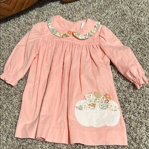 Stitchy Fish dress with Peter Pan collar and embroidered pumpkin